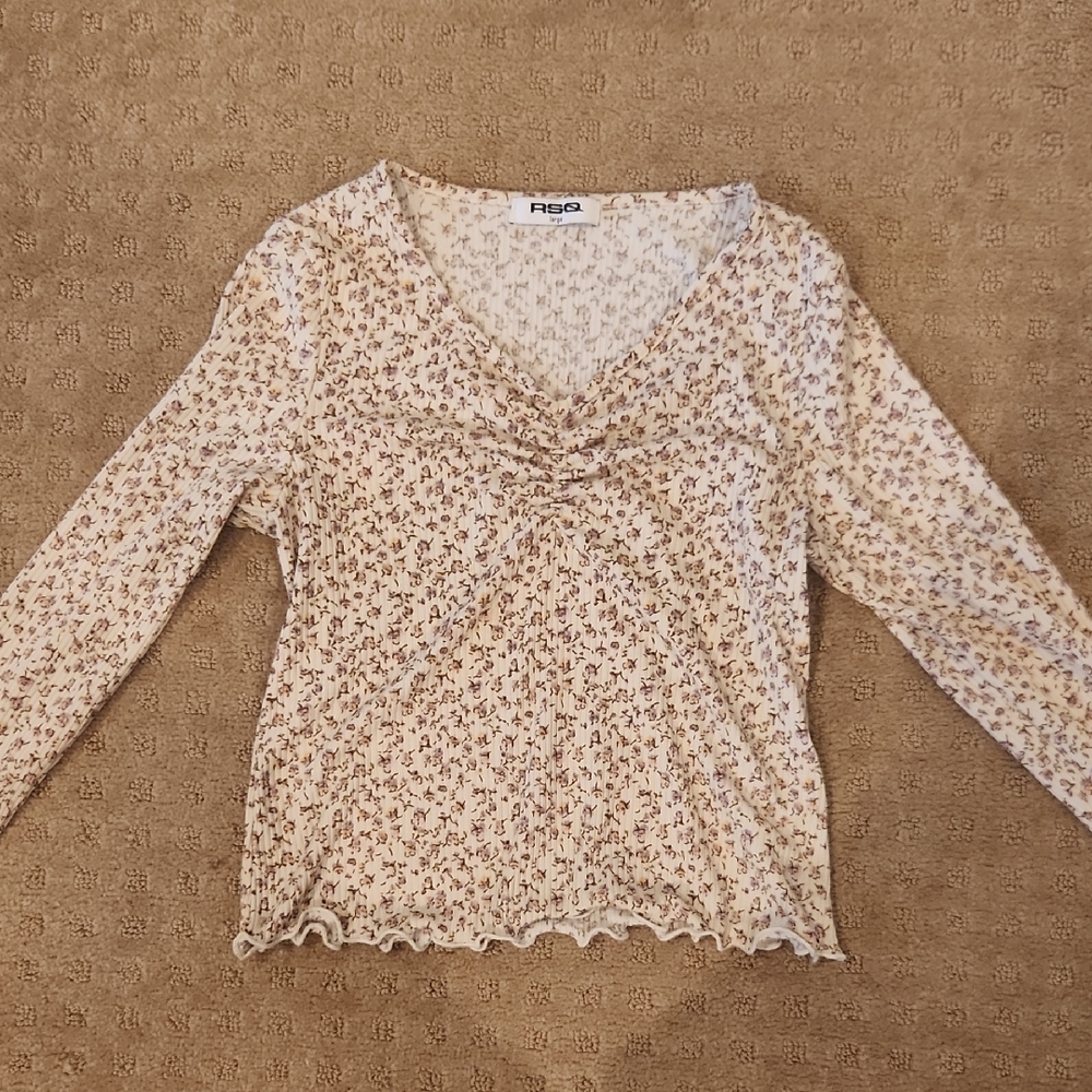 RSQ Girls Large Long Sleeve Beige Flower Top